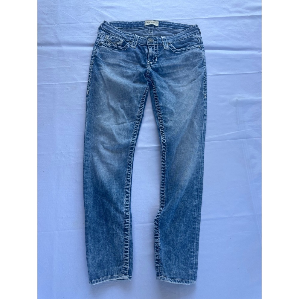 Big Star Jenae Skinny Jeans Womens 28L Medium Wash Distressed Contrast Stitch